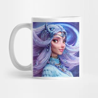 Owl Goddess with beautiful long blue hair Mug